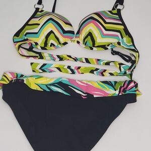 Vibrant Multicolor Zigzag Bikini Set: Padded OTS Straps with Tie Back Tails.